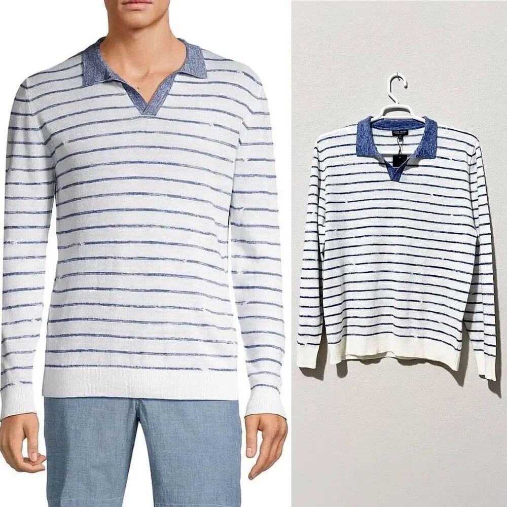 NWT Peter Millar Triste Linen Silk Wool Collar Sweater XL Preppy Golf